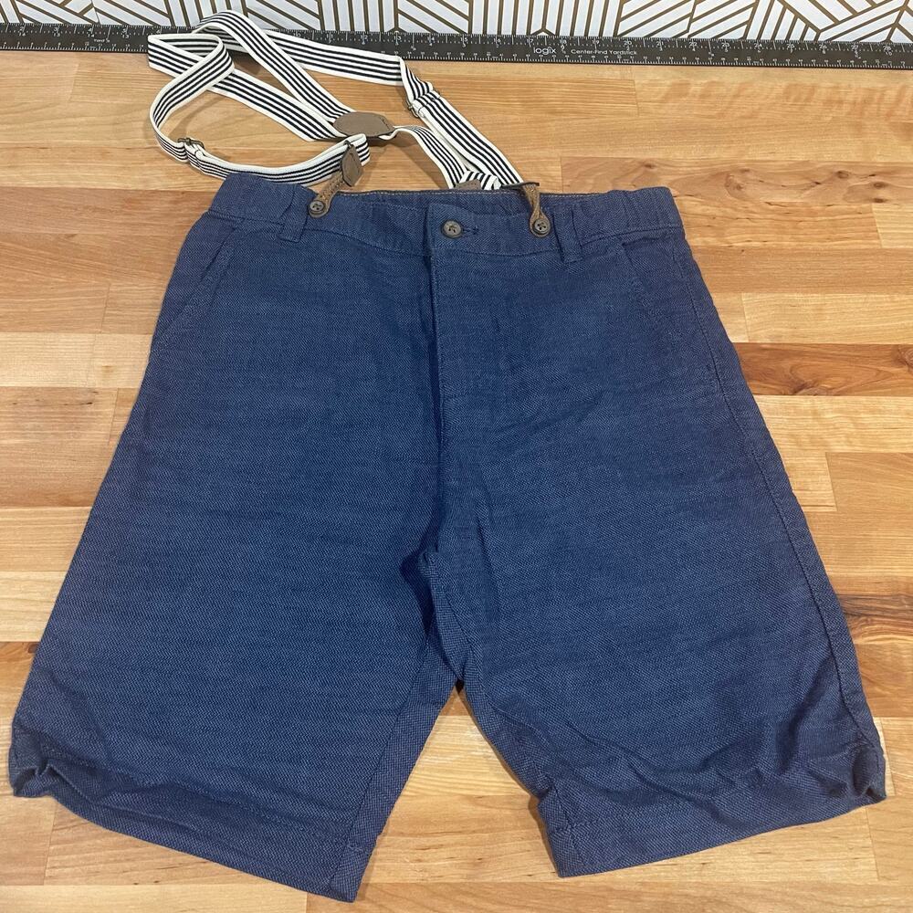 H&M boys long shirts with suspenders US 9-10 blue 100% cotton fancy preppy